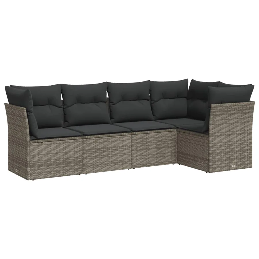 Salon de jardin 5 pcs avec coussins gris résine tressée - 2