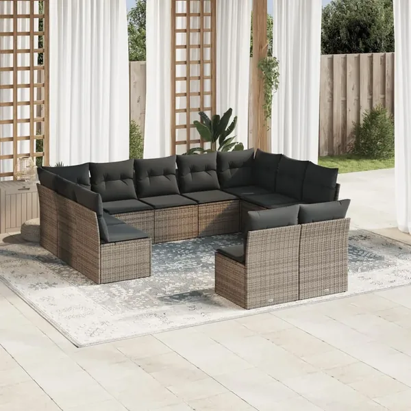 Salon de jardin 11 pcs avec coussins gris résine tressée