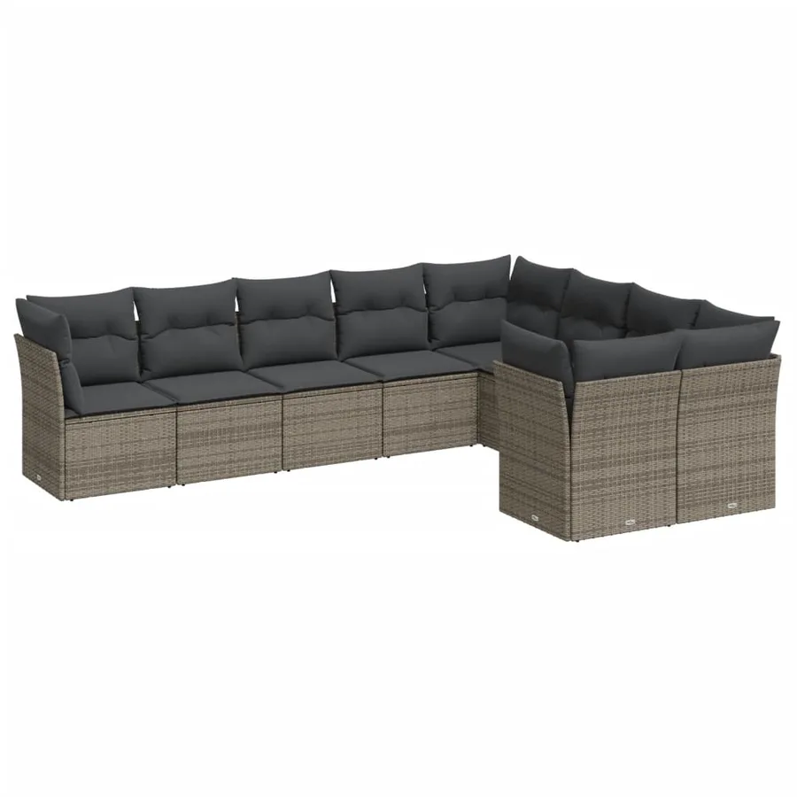 Salon de jardin 9 pcs avec coussins gris résine tressée - 2