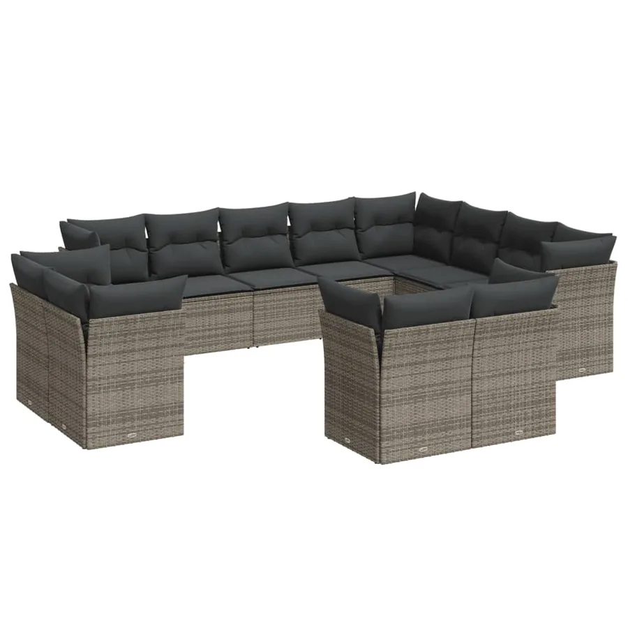 Salon de jardin avec coussins 12 pcs gris résine tressée - 2