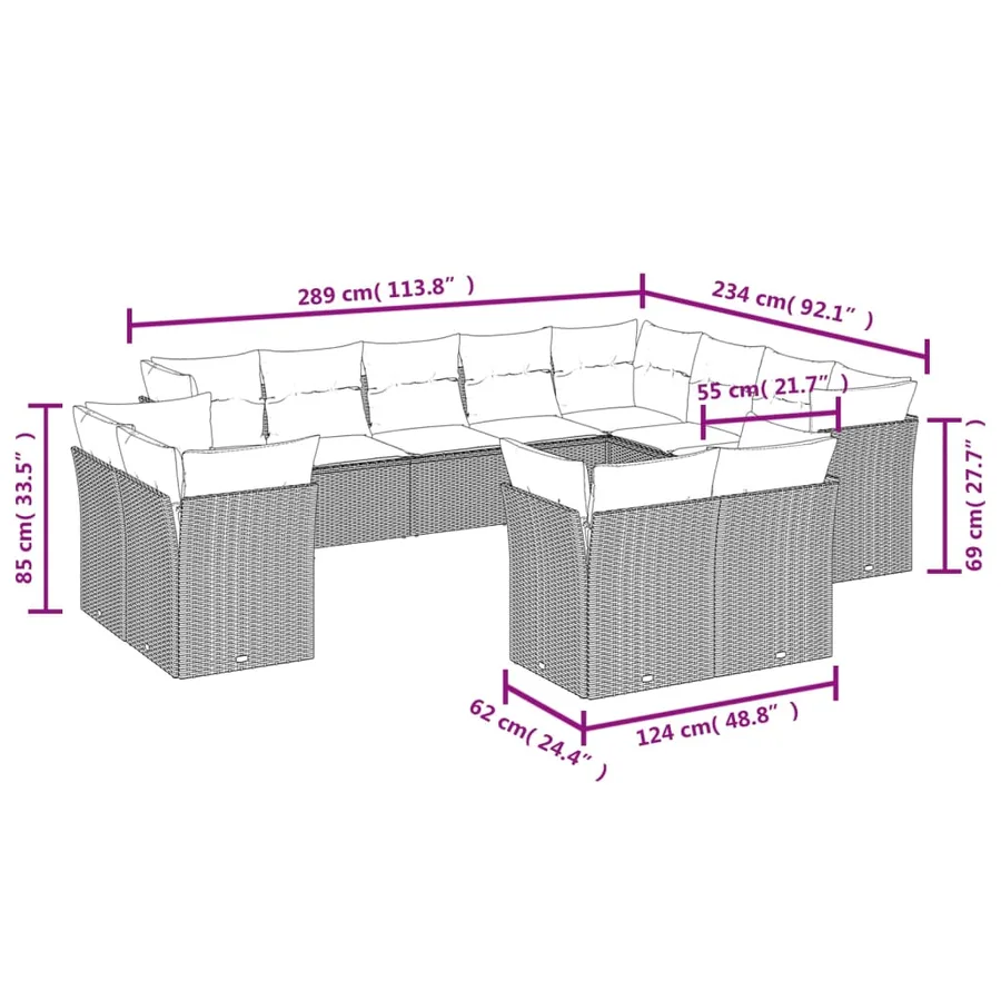 Salon de jardin avec coussins 12 pcs gris résine tressée - 3