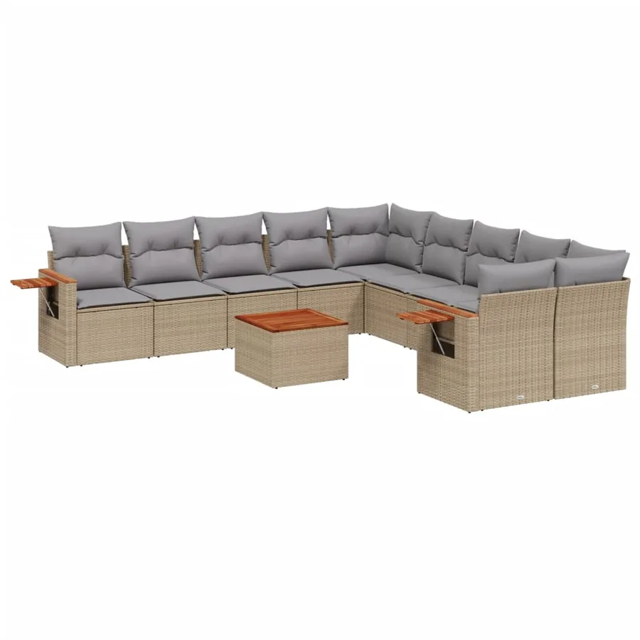 Salon de jardin 11 pcs avec coussins beige résine tressée - 2