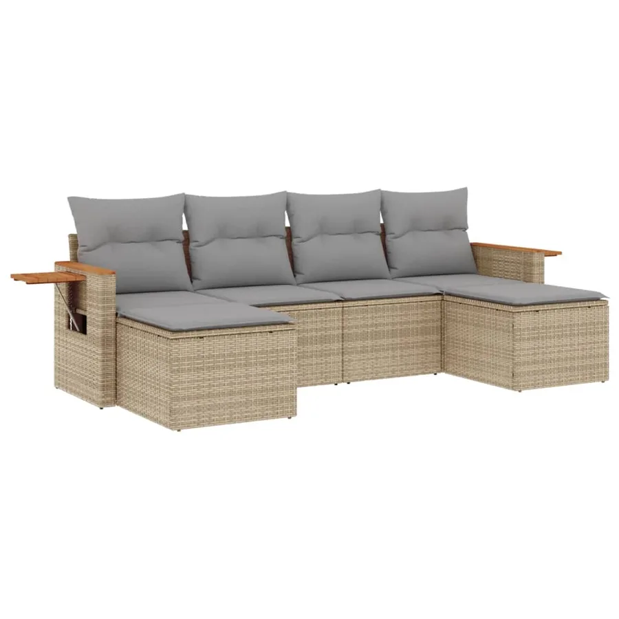 Salon de jardin avec coussins 6 pcs beige résine tressée - 2