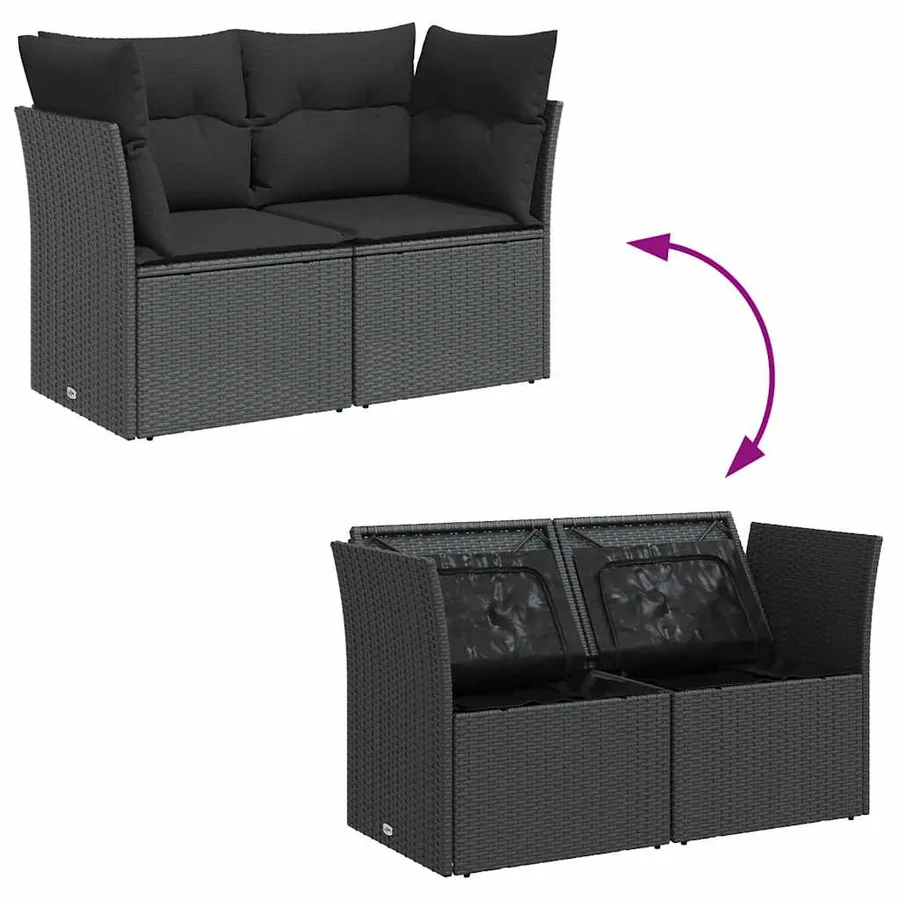 Canapé de jardin avec coussins 2 places en polyrotin noir - 7
