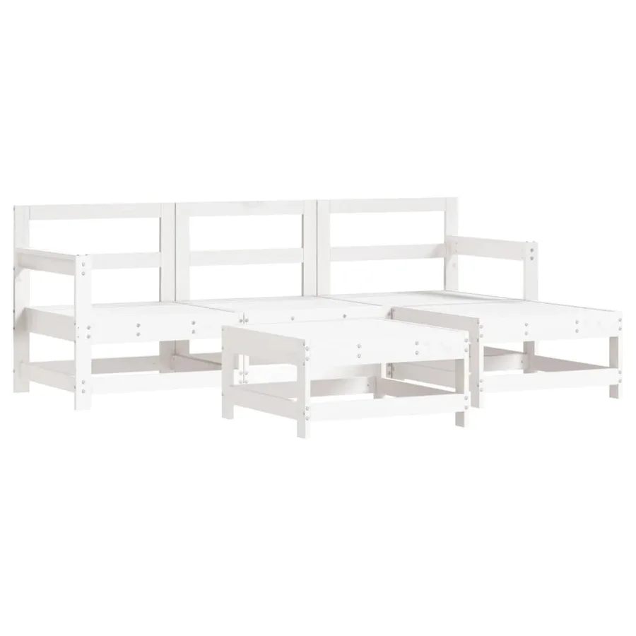 Salon de jardin 5 pcs blanc bois massif de pin - 2
