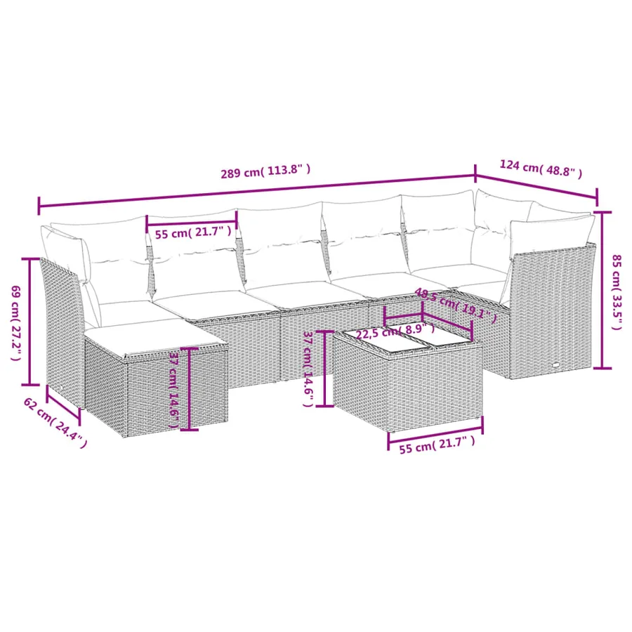 Salon de jardin avec coussins 8pcs mélange beige résine tressée - 3