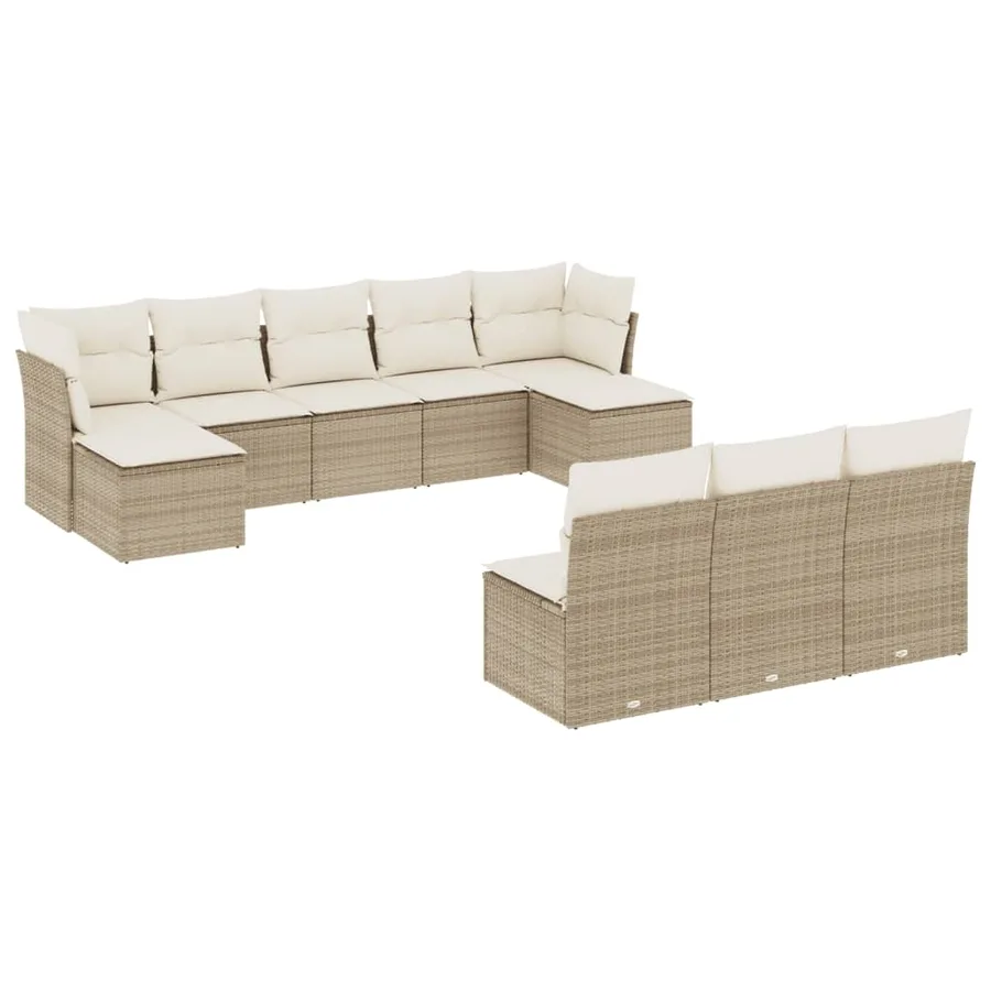Salon de jardin avec coussins 10 pcs beige résine tressée - 2