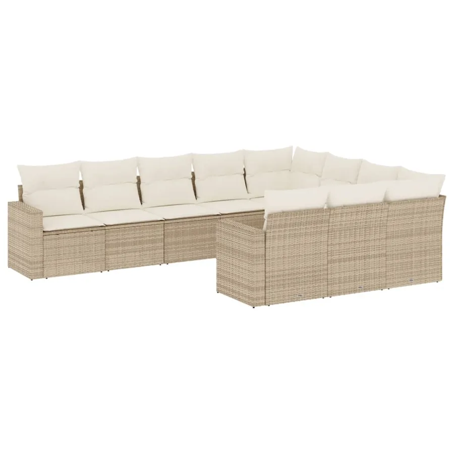 Salon de jardin avec coussins 10 pcs beige résine tressée - 2