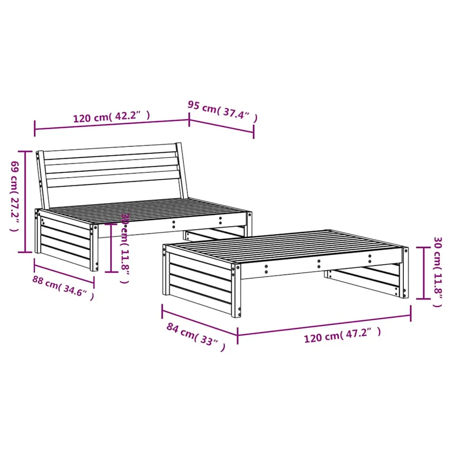 Salon de jardin 2 pcs bois de pin massif - 6