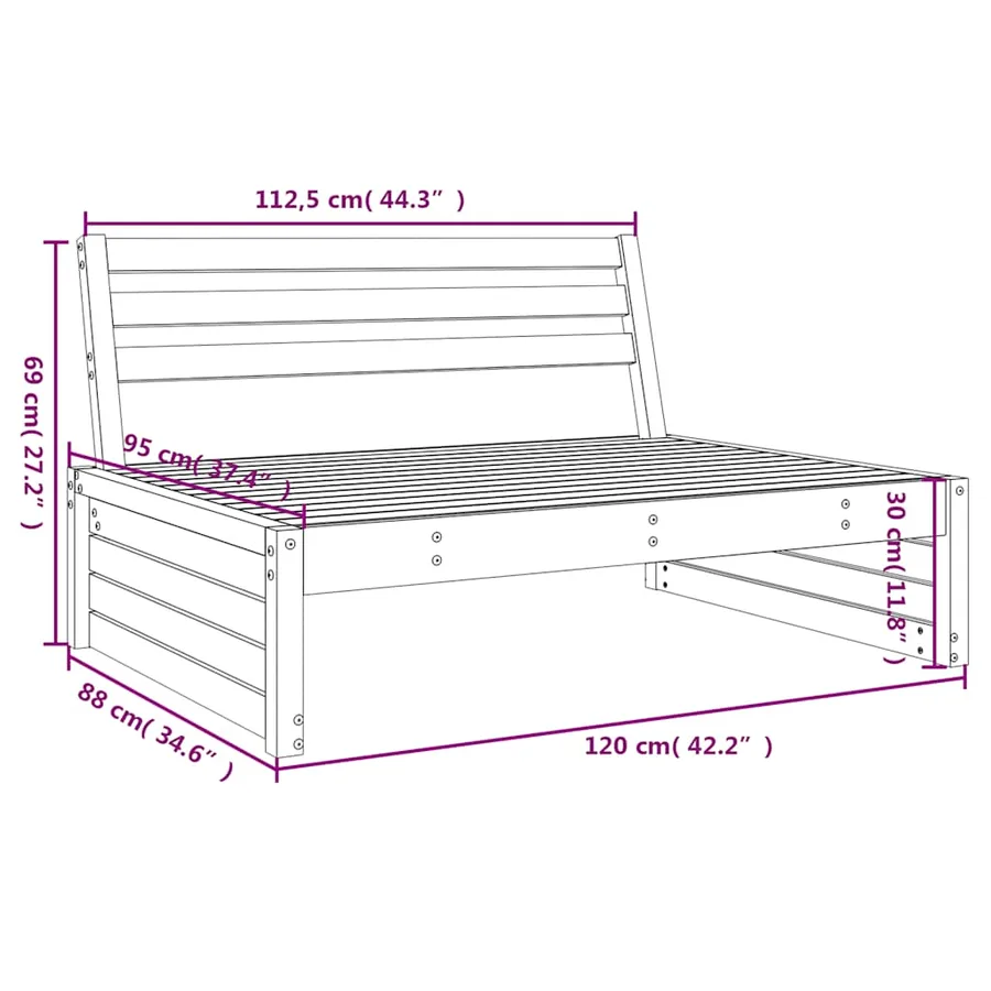 Canapé central de jardin 120x80 cm bois massif douglas - 7