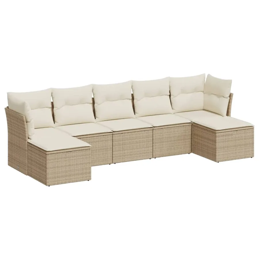 Salon de jardin avec coussins 7 pcs beige résine tressée - 2