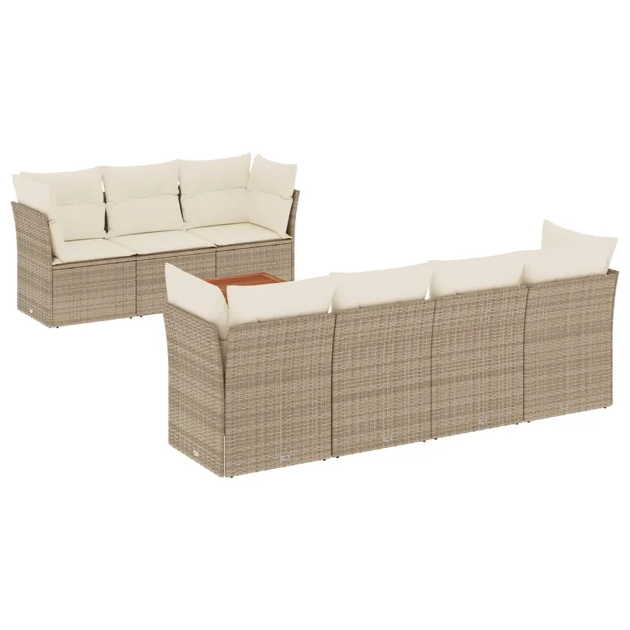 Salon de jardin avec coussins 8 pcs beige résine tressée - 2