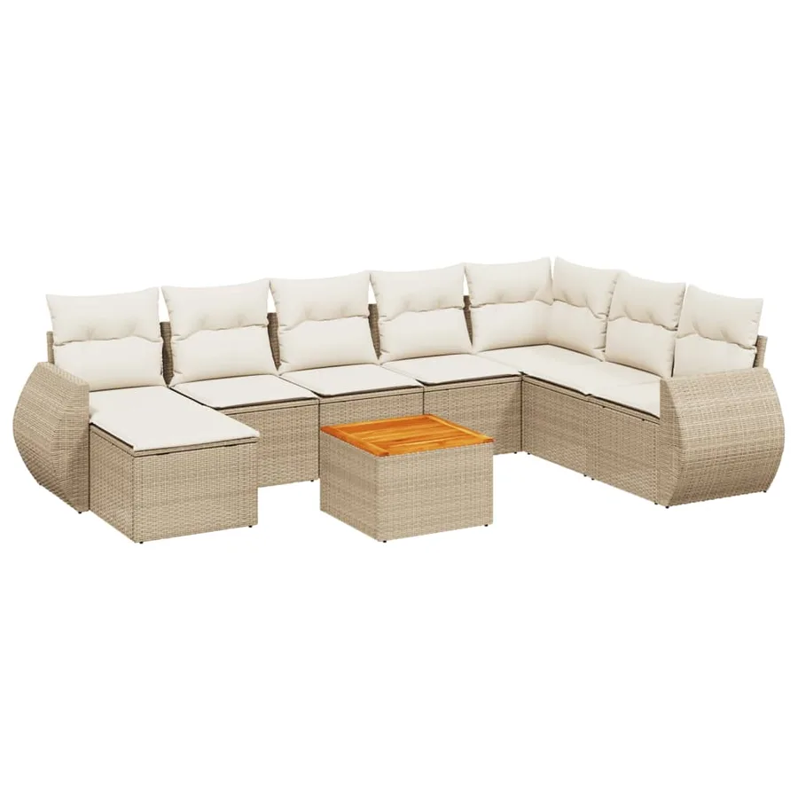 Salon de jardin avec coussins 9 pcs beige résine tressée - 2