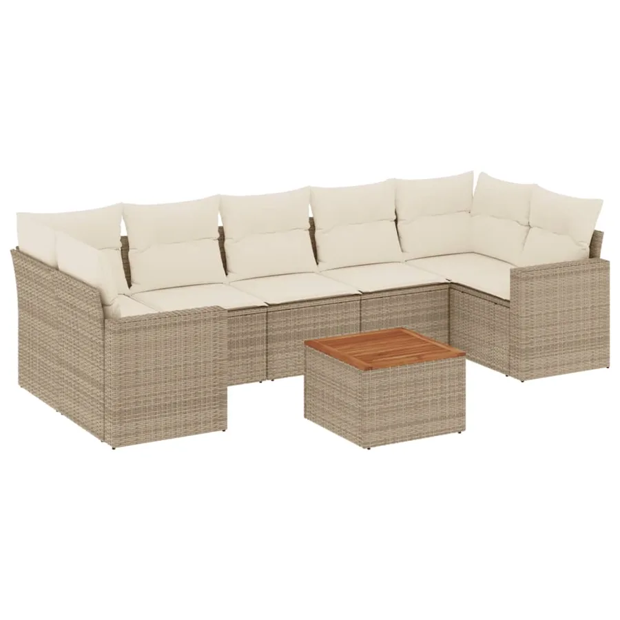 Salon de jardin avec coussins 8 pcs beige résine tressée - 2