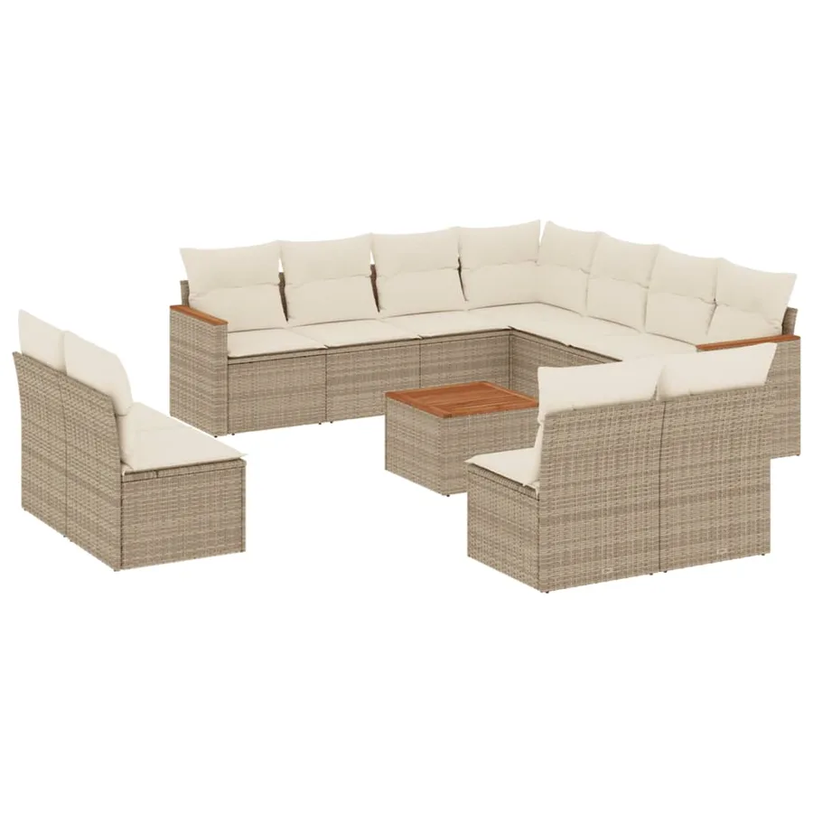 Salon de jardin avec coussins 12 pcs beige résine tressée - 2