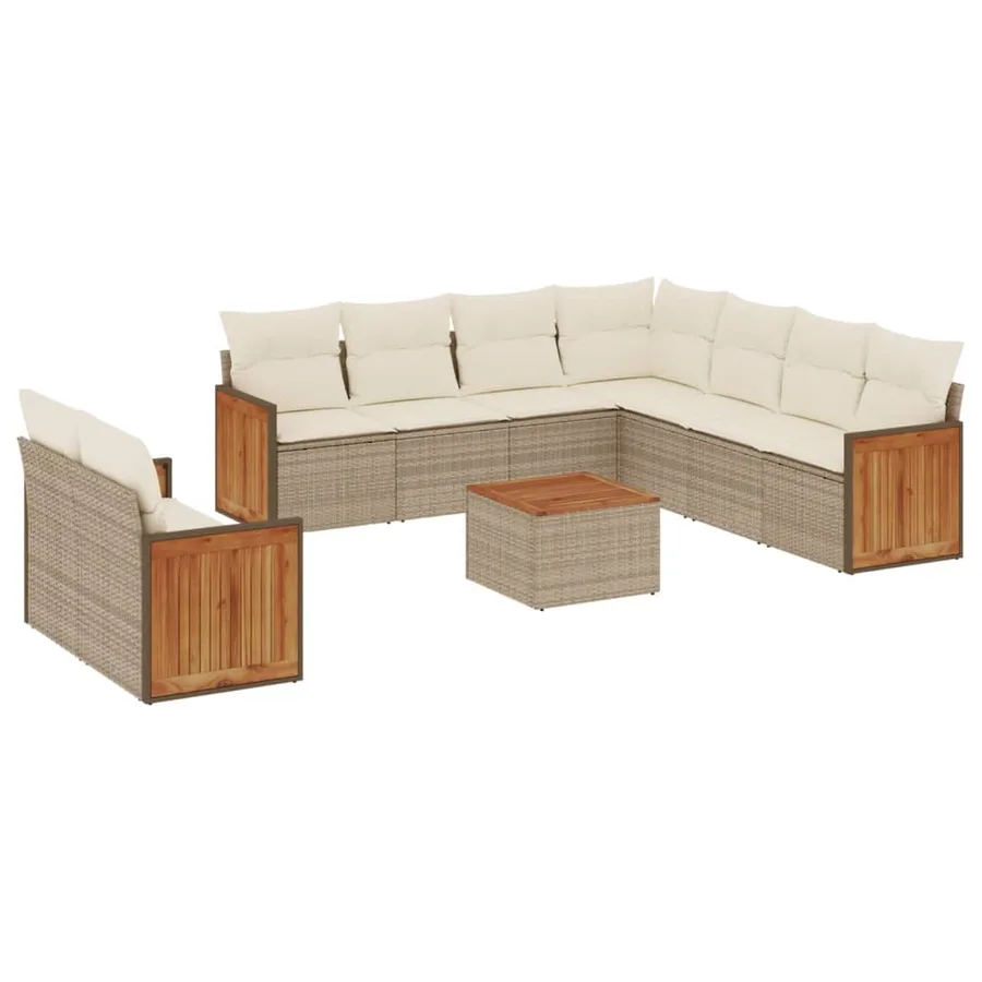 Salon de jardin avec coussins 10 pcs beige résine tressée - 2