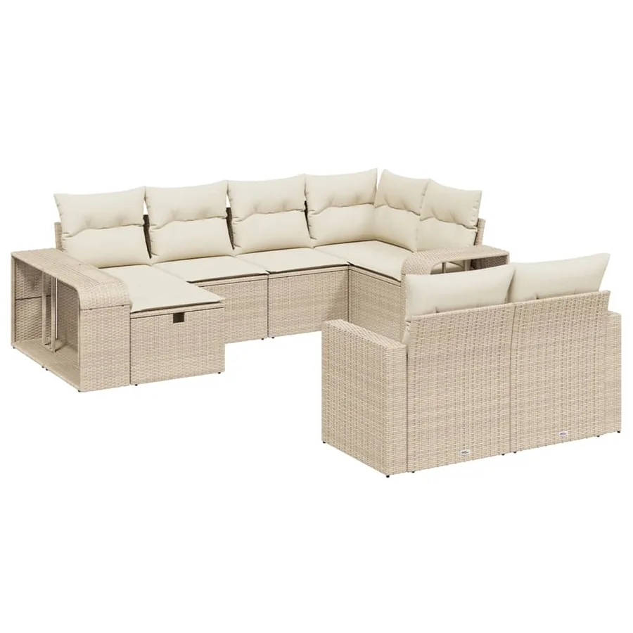 Salon de jardin avec coussins 10 pcs beige résine tressée - 2