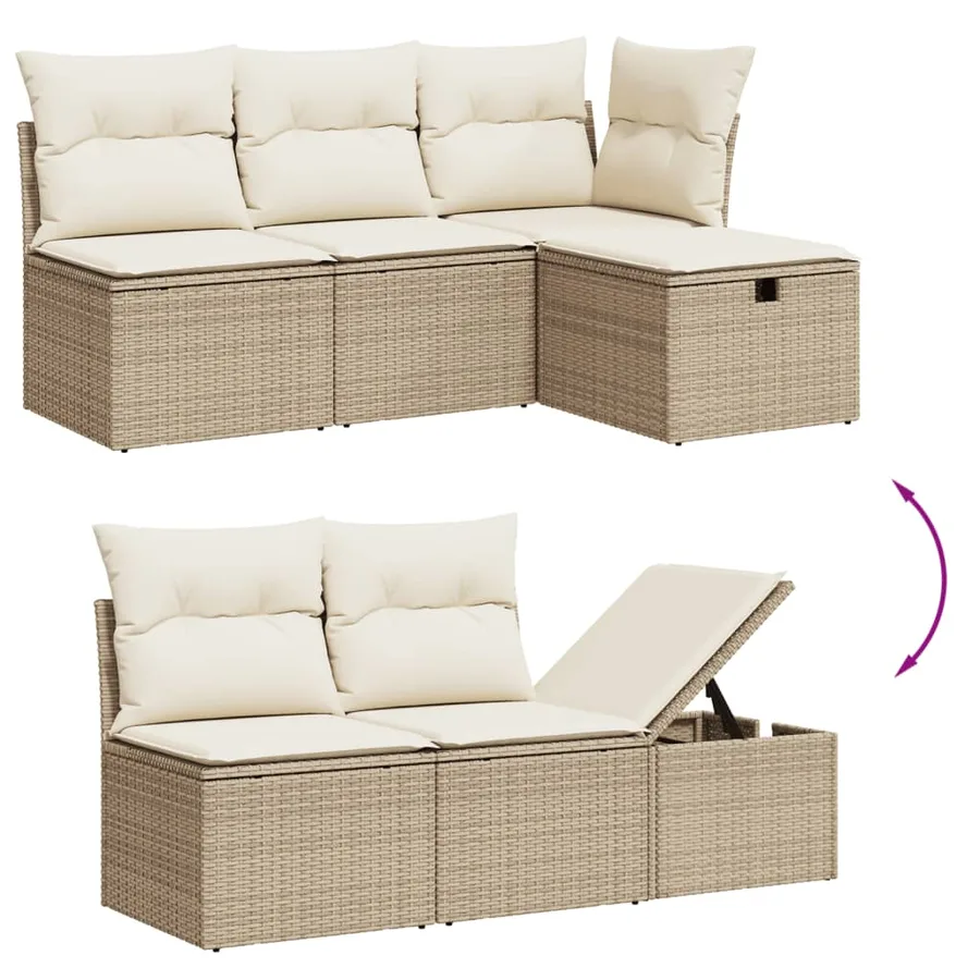 Salon de jardin avec coussins 10 pcs beige résine tressée - 3