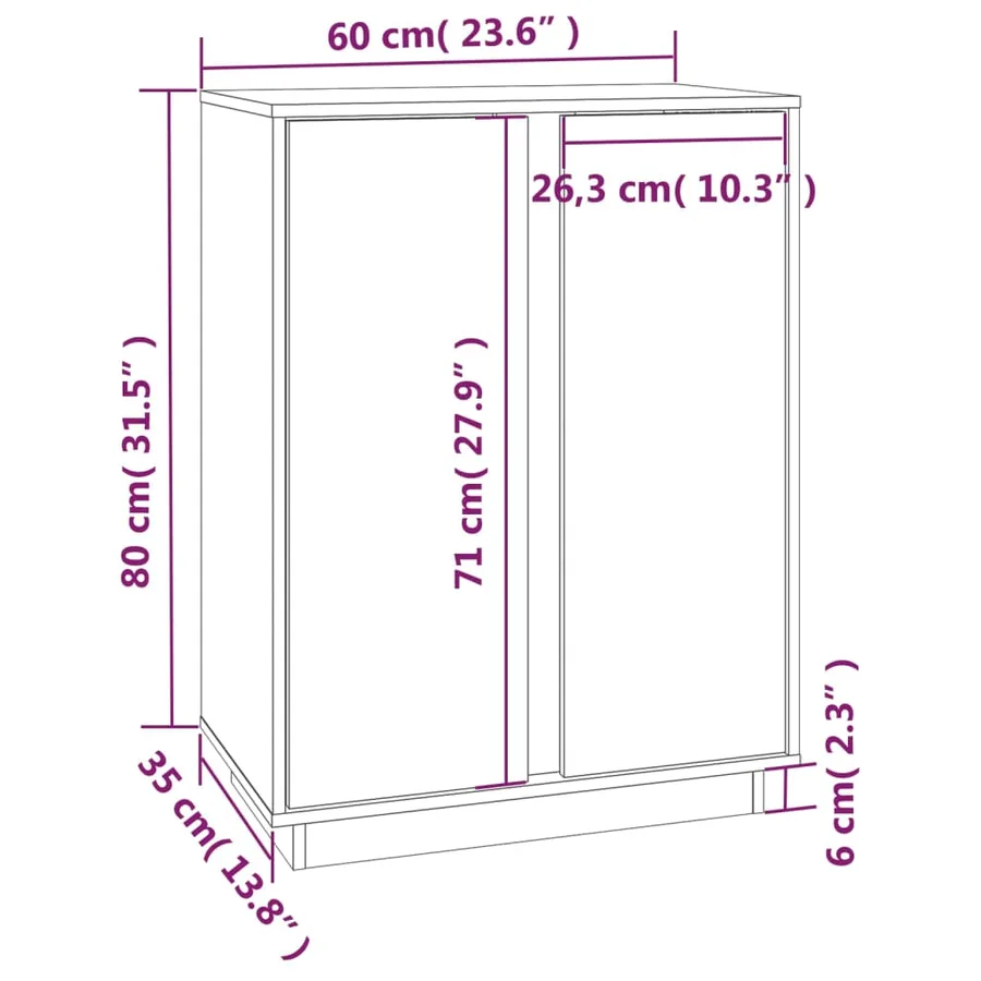 Buffet Blanc 60x35x80 cm Bois massif de pin - 10