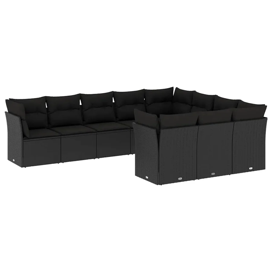 Salon de jardin 10 pcs avec coussins noir résine tressée - 2