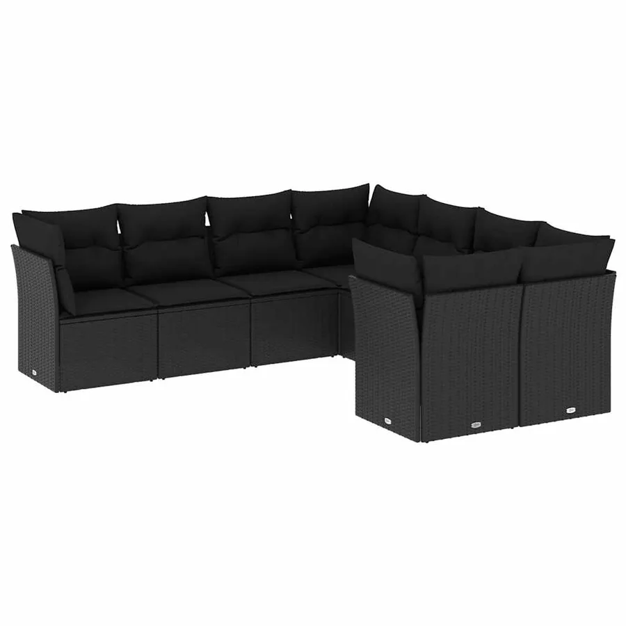 Salon de jardin 8 pcs avec coussins noir résine tressée - 2
