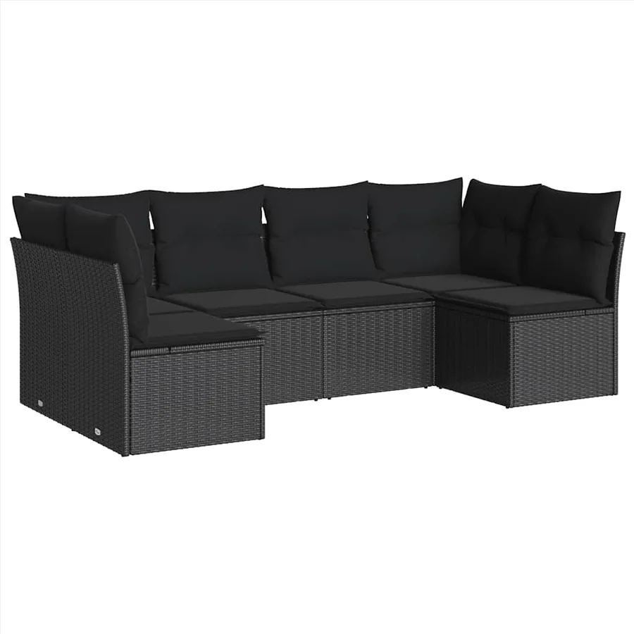 Salon de jardin 6 pcs avec coussins noir résine tressée - 2