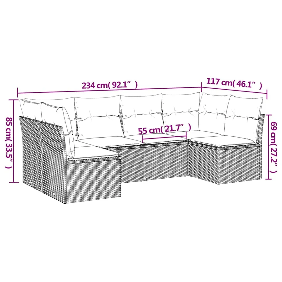 Salon de jardin 6 pcs avec coussins noir résine tressée - 3