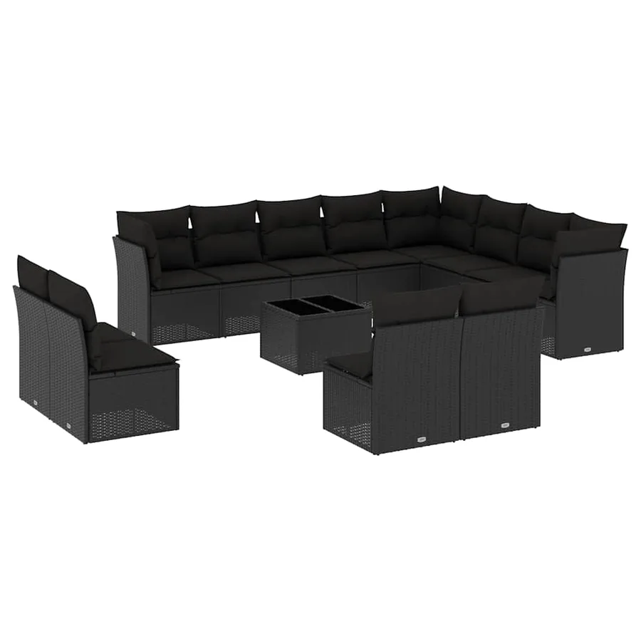 Salon de jardin avec coussins 13 pcs noir résine tressée - 2