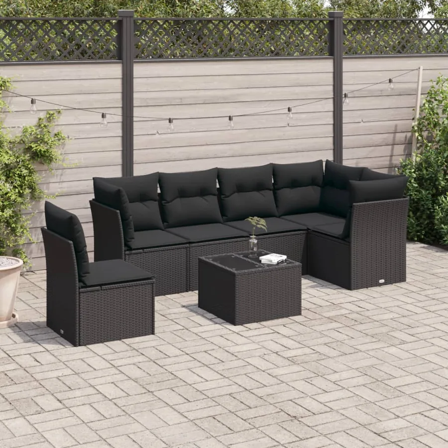Salon de jardin 7 pcs avec coussins noir résine tressée 55 x 62 x 69 cm - 56,6 kg