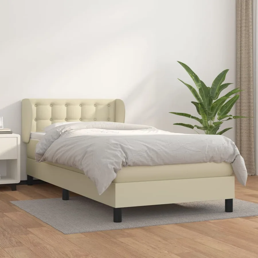 Sommier à lattes de lit avec matelas Crème 90x200 cm Similicuir
