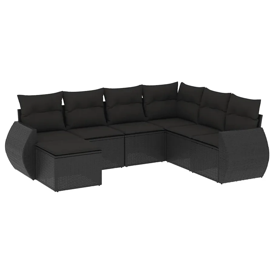 Salon de jardin 7 pcs avec coussins noir résine tressée 62 x 62 x 69 cm - 54,1 kg - 2