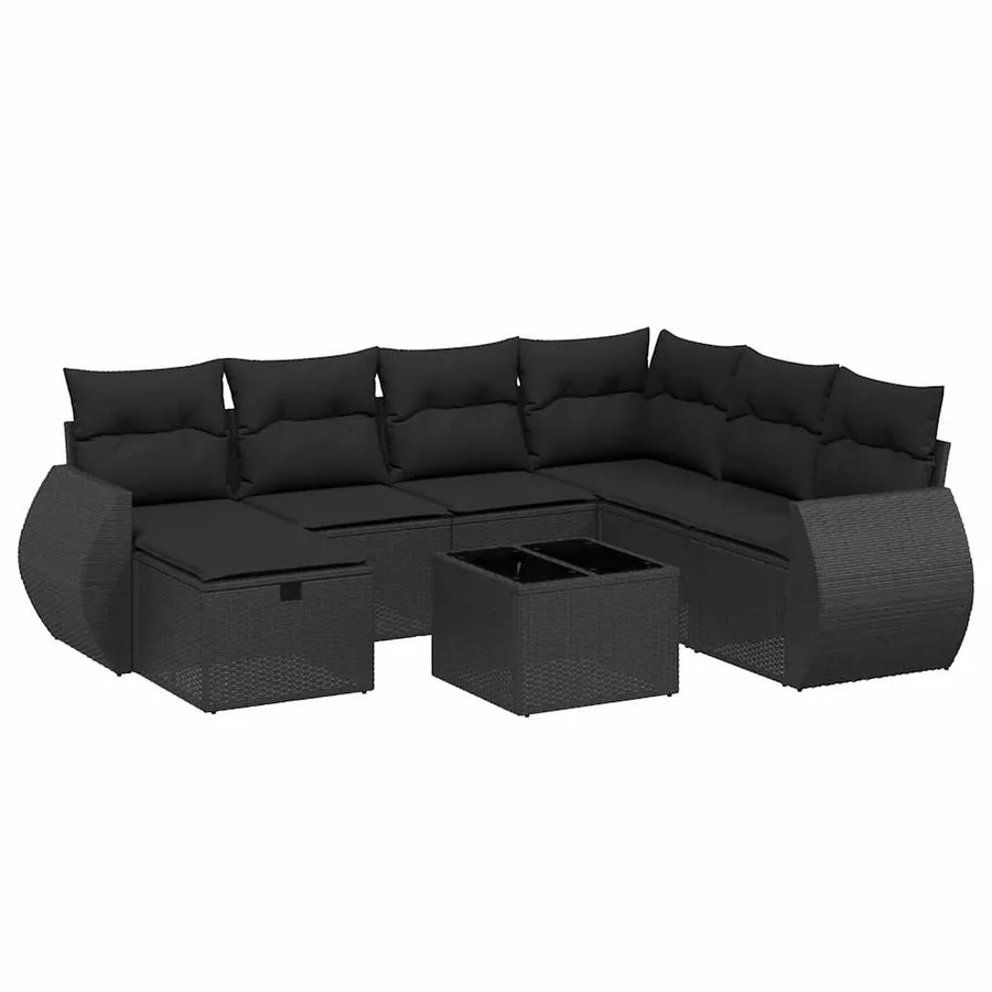 Salon de jardin 8 pcs avec coussins noir résine tressée - 2