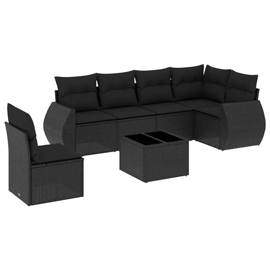Salon de jardin 7 pcs avec coussins noir résine tressée 62 x 62 x 69 cm - 56,1 kg - 2