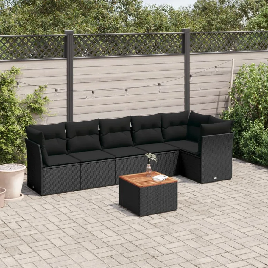 Salon de jardin 7 pcs avec coussins noir résine tressée 62 x 62 x 69 cm - 55,8 kg