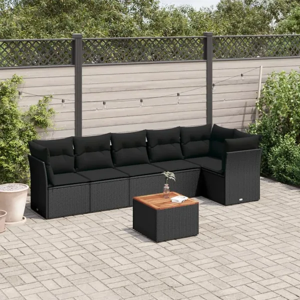 Salon de jardin 7 pcs avec coussins noir résine tressée 62 x 62 x 69 cm - 55,8 kg