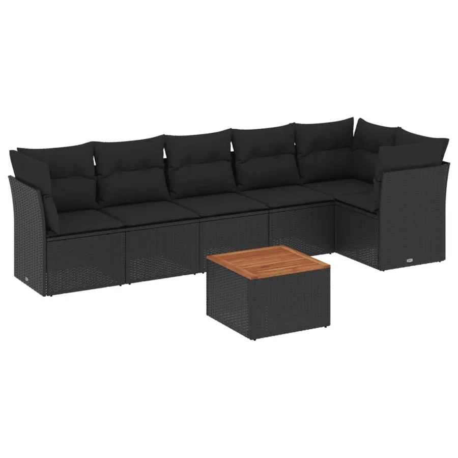 Salon de jardin 7 pcs avec coussins noir résine tressée 62 x 62 x 69 cm - 55,8 kg - 2