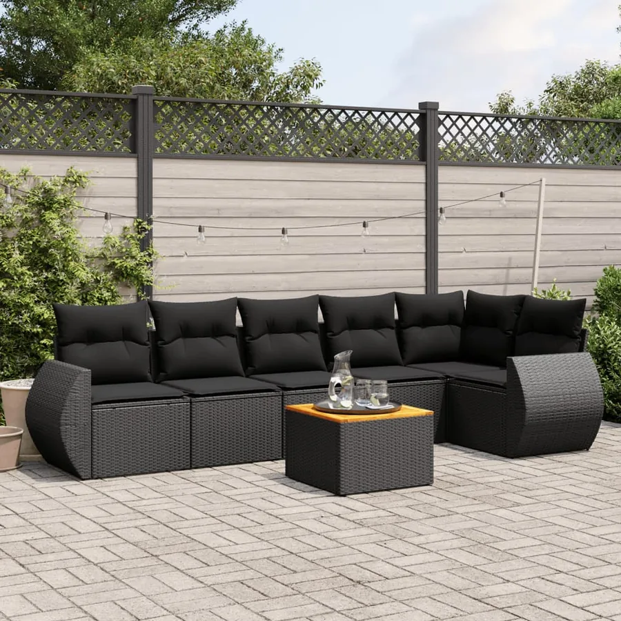 Salon de jardin 7 pcs avec coussins noir résine tressée 62 x 62 x 69 cm - 55,3 kg