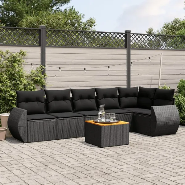 Salon de jardin 7 pcs avec coussins noir résine tressée 62 x 62 x 69 cm - 55,3 kg