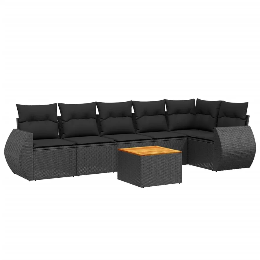 Salon de jardin 7 pcs avec coussins noir résine tressée 62 x 62 x 69 cm - 55,3 kg - 2