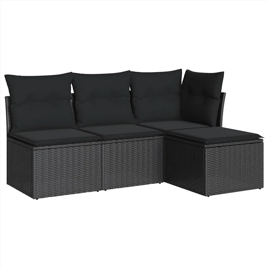 Salon de jardin 4 pcs avec coussins noir résine tressée - 2