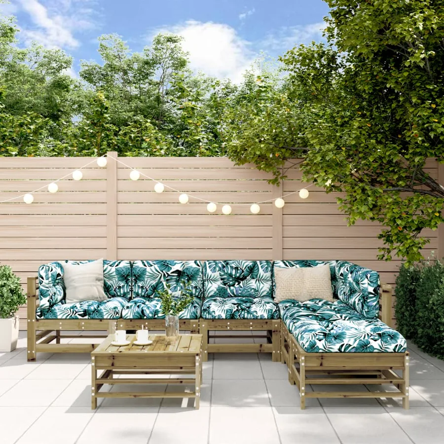 Salon de jardin 7 pcs avec coussins bois de pin imprégné