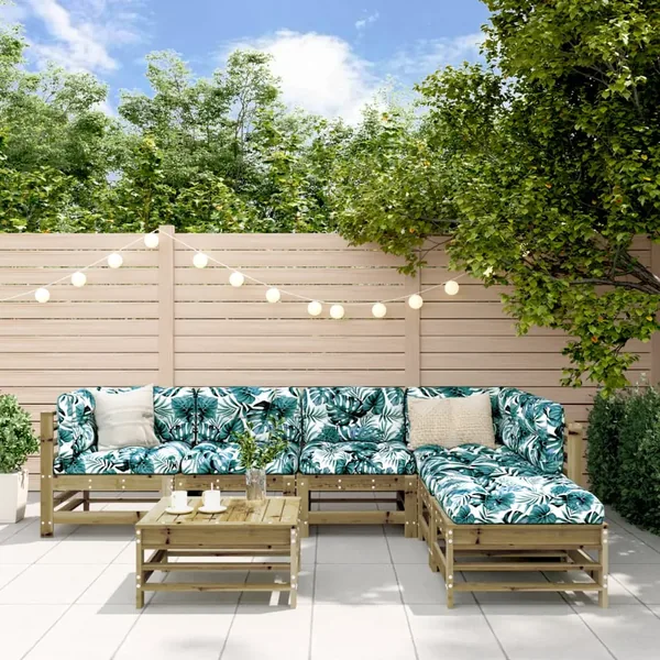 Salon de jardin 7 pcs avec coussins bois de pin imprégné