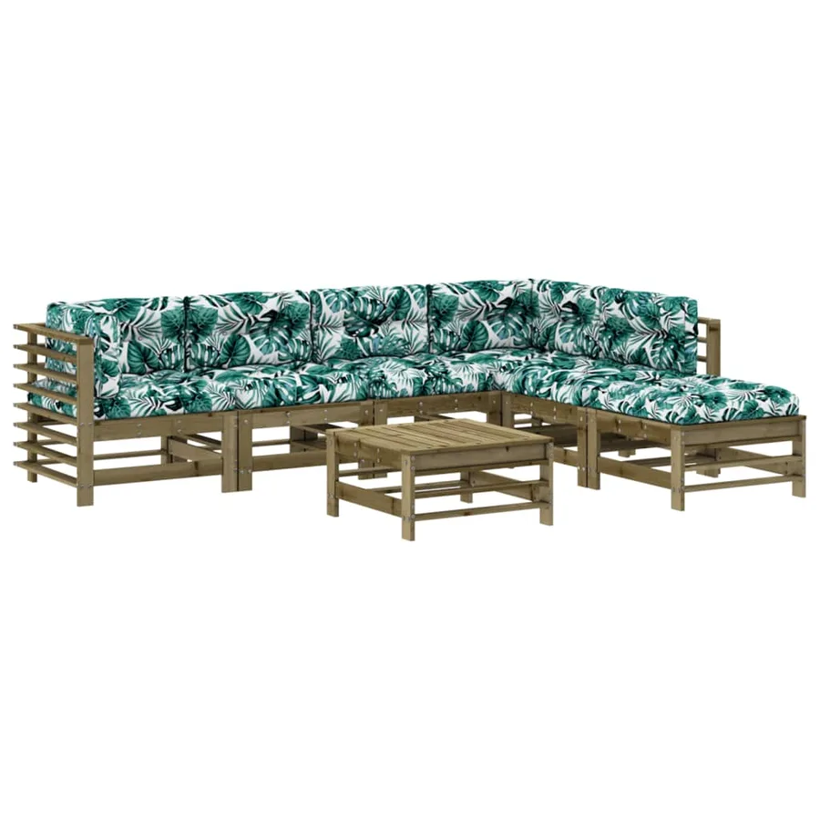 Salon de jardin 7 pcs avec coussins bois de pin imprégné - 2