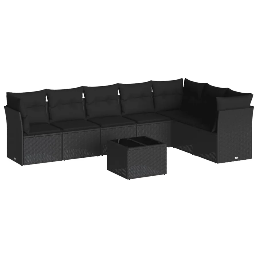 Salon de jardin 8 pcs avec coussins noir résine tressée - 2