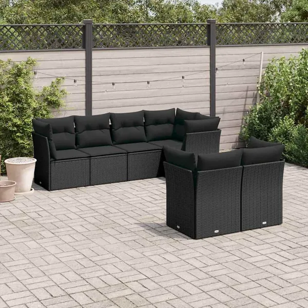 Salon de jardin 7 pcs avec coussins noir résine tressée 55 x 62 x 69 cm - 62,4 kg