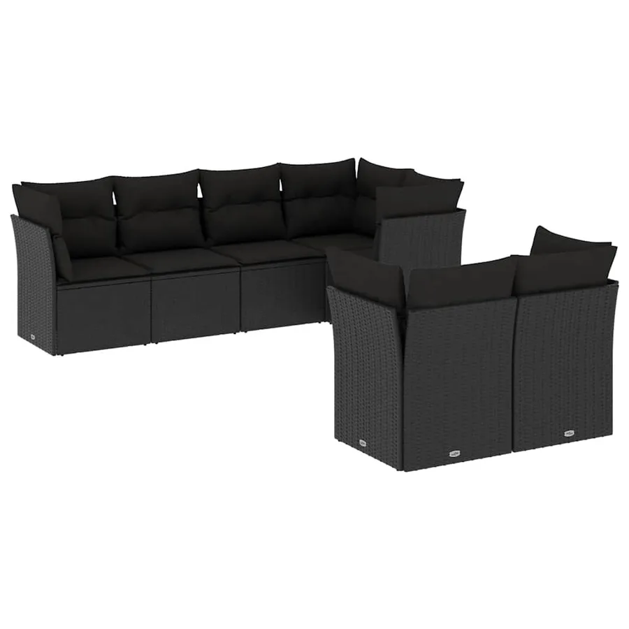 Salon de jardin 7 pcs avec coussins noir résine tressée 55 x 62 x 69 cm - 62,4 kg - 2