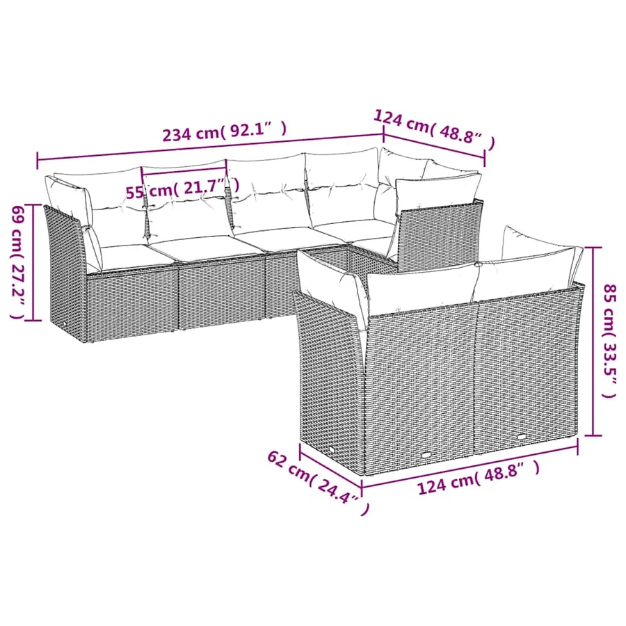 Salon de jardin 7 pcs avec coussins noir résine tressée 55 x 62 x 69 cm - 62,4 kg - 3