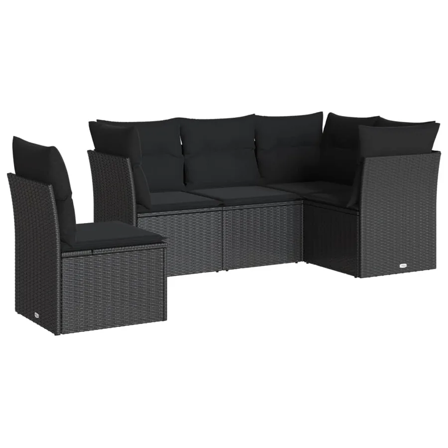 Salon de jardin 5 pcs avec coussins noir résine tressée - 2