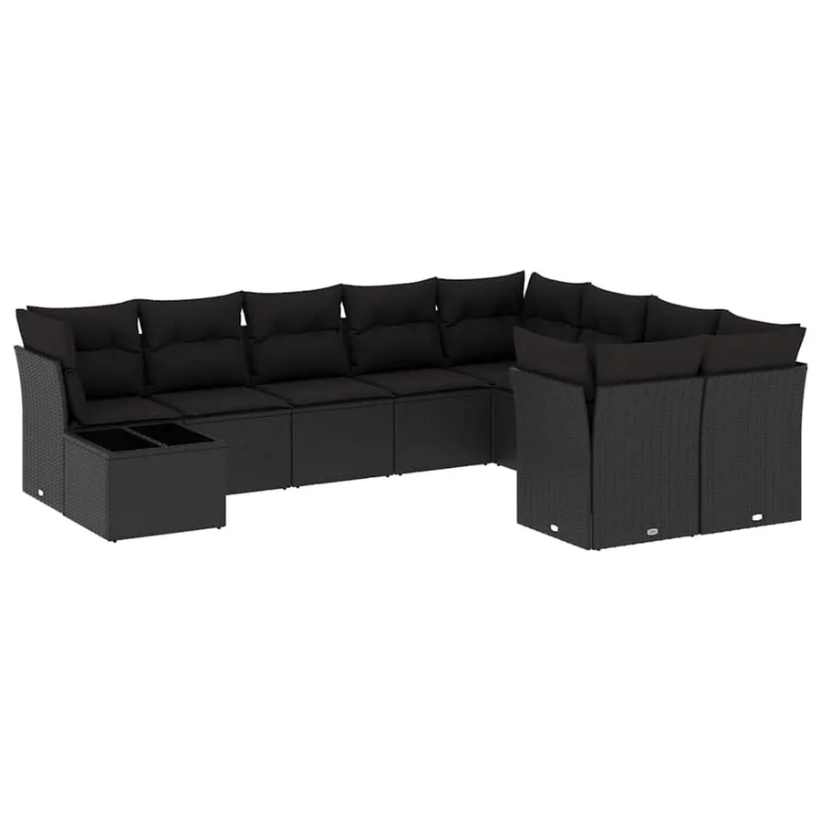 Salon de jardin 10 pcs avec coussins noir résine tressée - 2