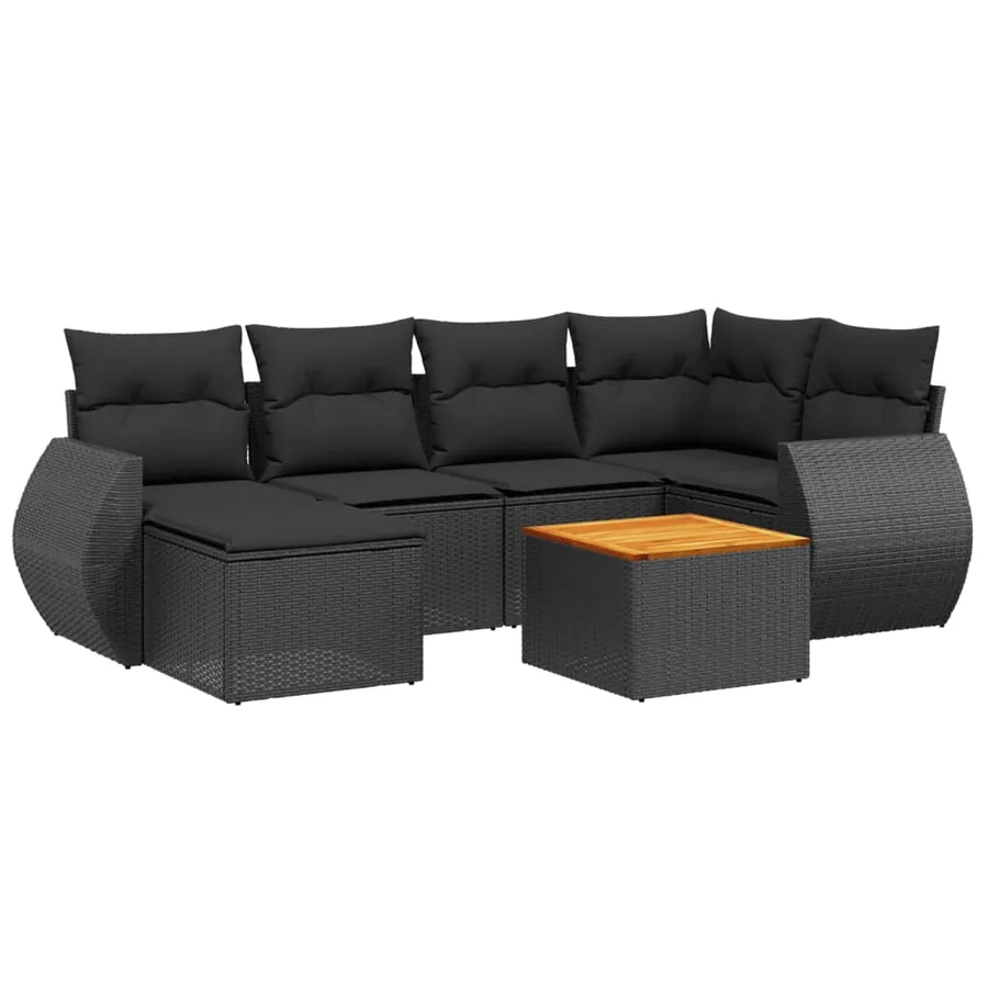 Salon de jardin 7 pcs avec coussins noir résine tressée 62 x 62 x 69 cm - 56,2 kg - 2